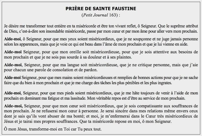 Prière de Sainte Faustine - Petit Journal 163